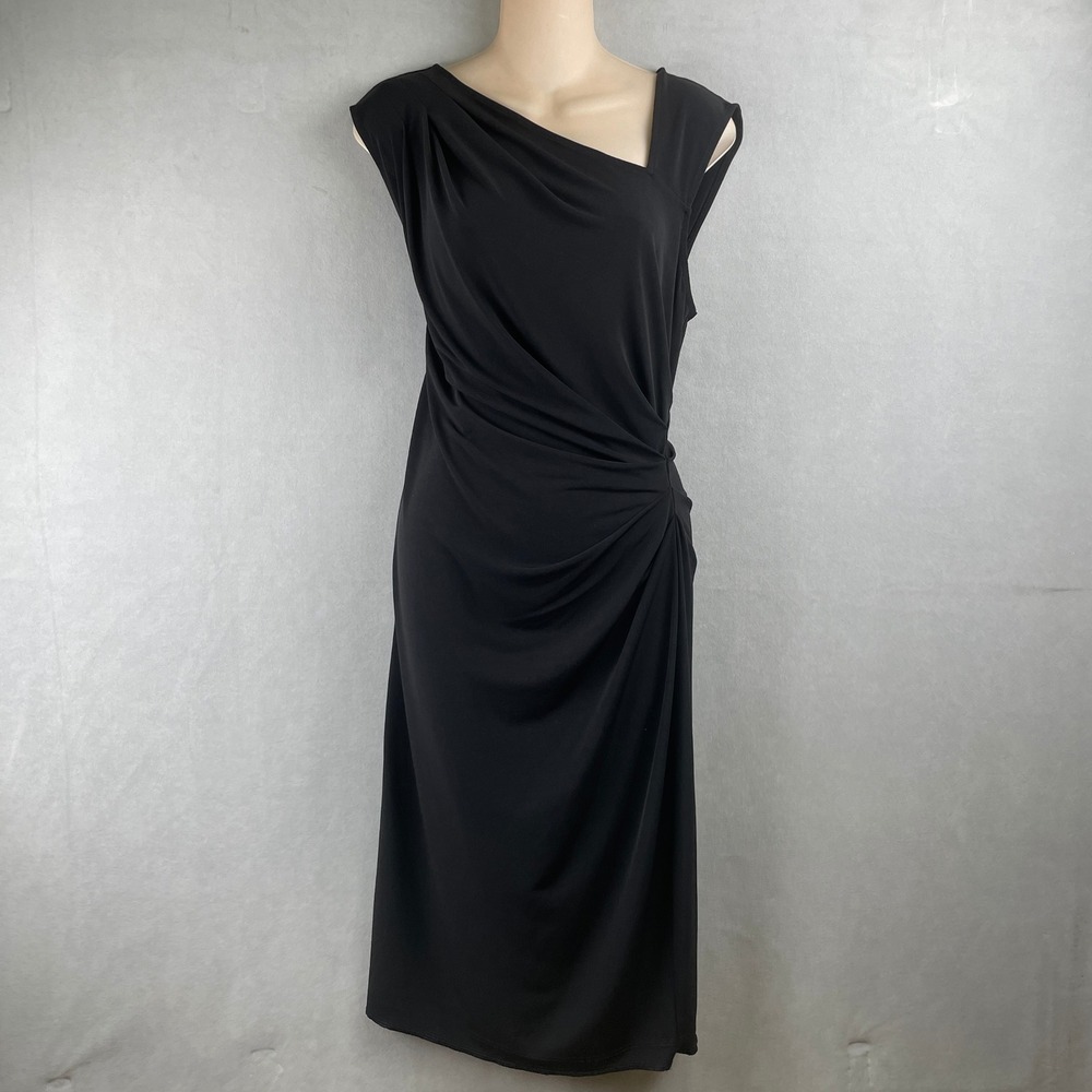 VICTORIAS SECRET Black Sleeveless Draped Sheath Stretch Dress L Cocktail Party